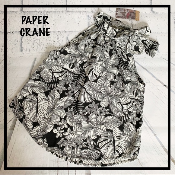 PAPER CRANE Black/White Tie Neck Sleeveless Blouse - Picture 1 of 6